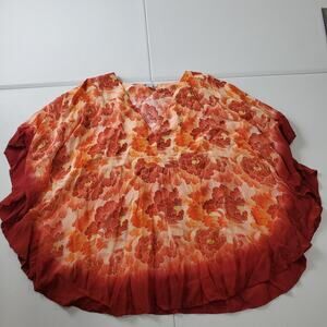 Sundance Tunic Womens Large Orange Red Floral Viscose Boho Blouse Top